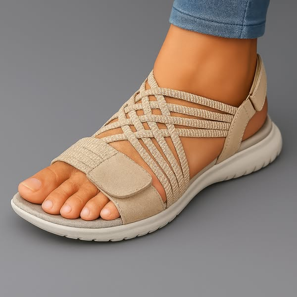 Orthopedic Flat Sandals with Strappy Upper and Hook-and-Loop Closure