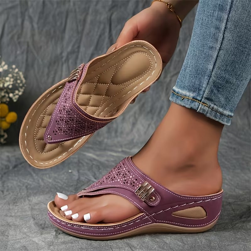 Orthopedic Wedge Sandals with Perforated Upper and Buckle Detail