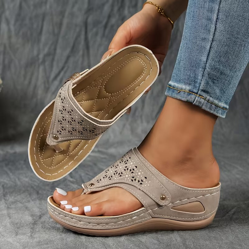 Orthopedic Wedge Sandals with Perforated Upper and Buckle Detail