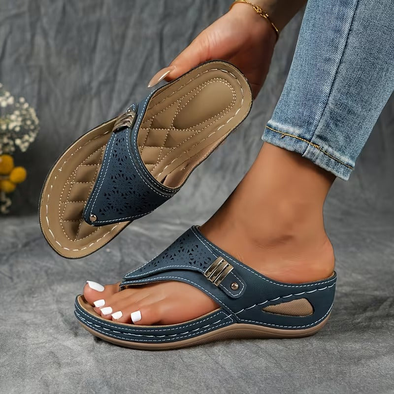 Orthopedic Wedge Sandals with Perforated Upper and Buckle Detail