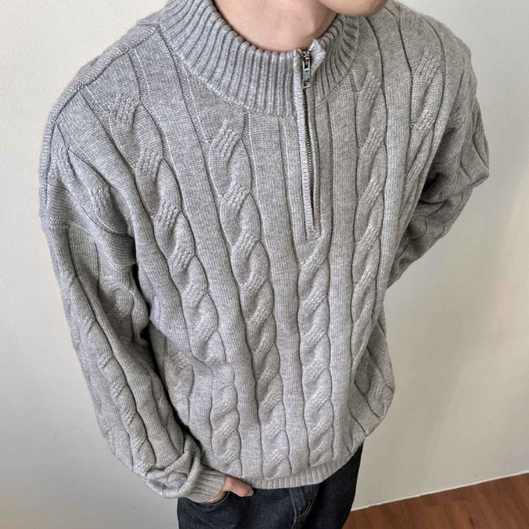 Image of Oscar | Men's Cable Knit Quarter Zip Sweater
