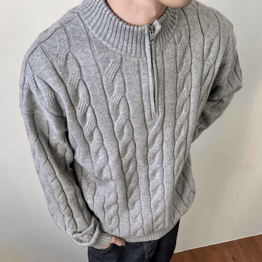 Image of Oscar | Men's Cable Knit Quarter Zip Sweater