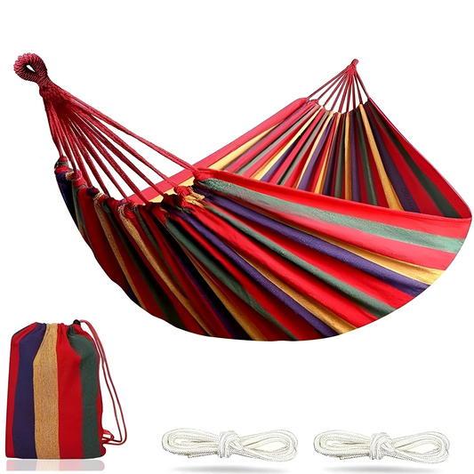 Outdoor Hammock in Breathable Cotton Fabric with Ropes and Carry Bag