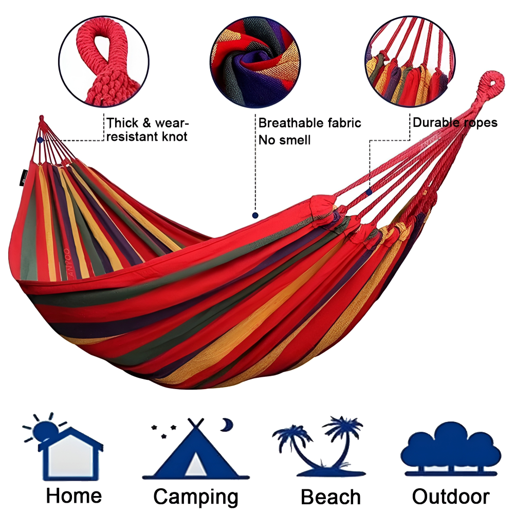 Outdoor Hammock in Breathable Cotton Fabric with Ropes and Carry Bag