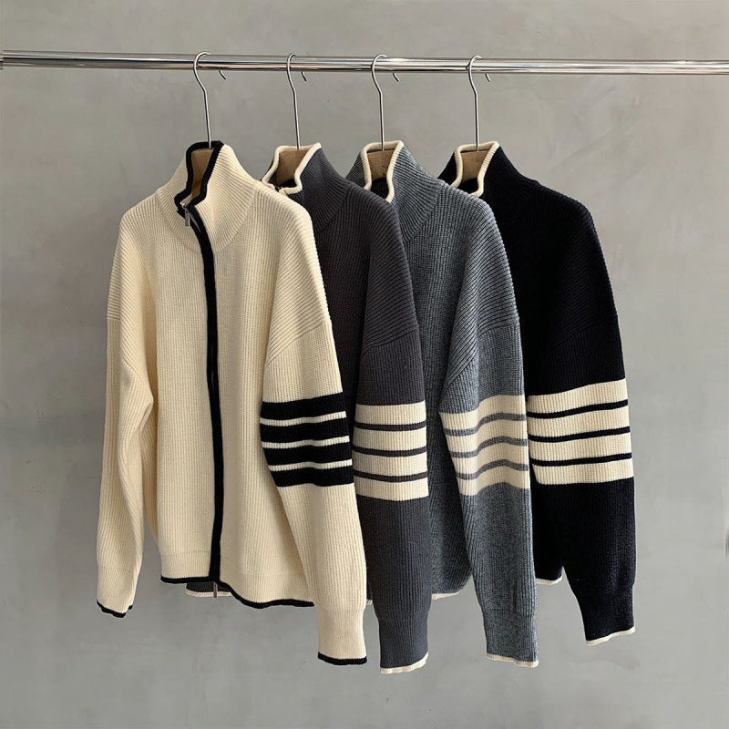 Image of Owen | Men's Zip-Up Stand Collar Sweater