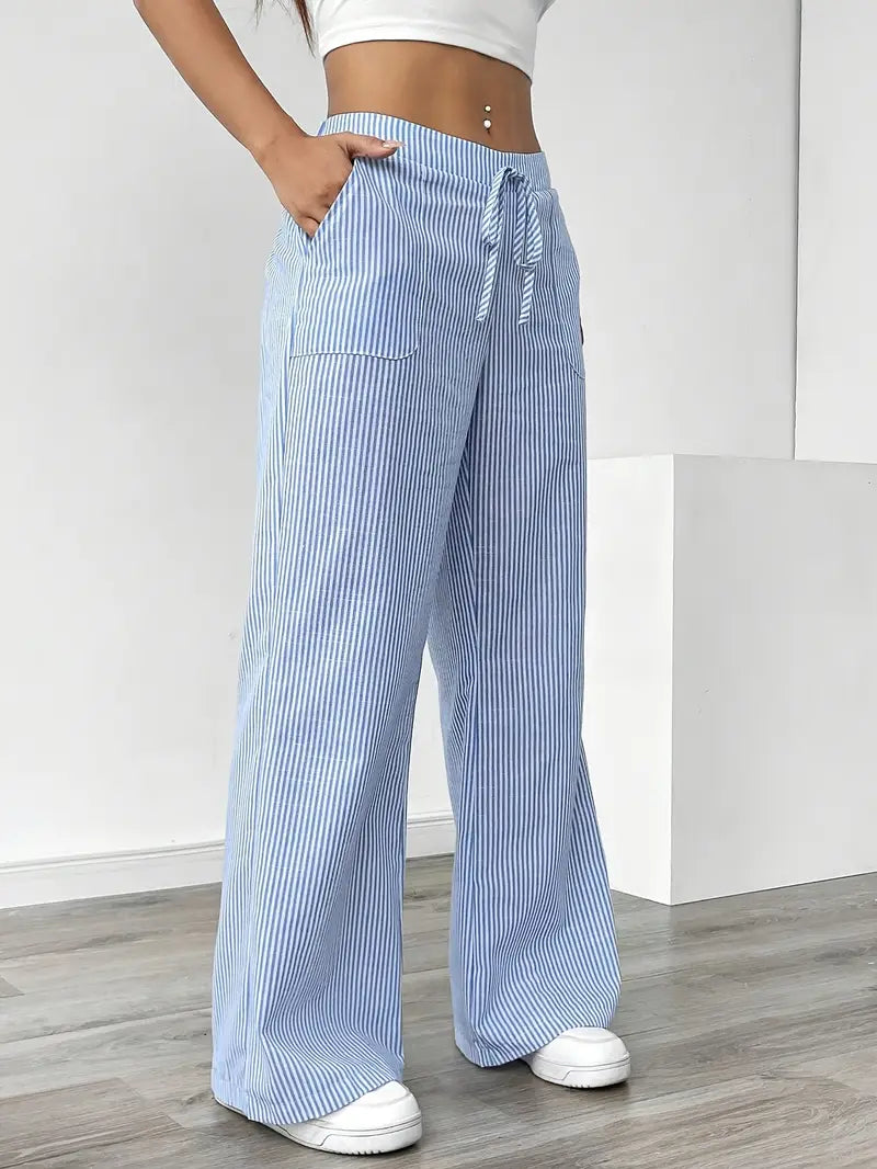 Image of Pamela | Women's High-Waisted Striped Wide Leg Pants