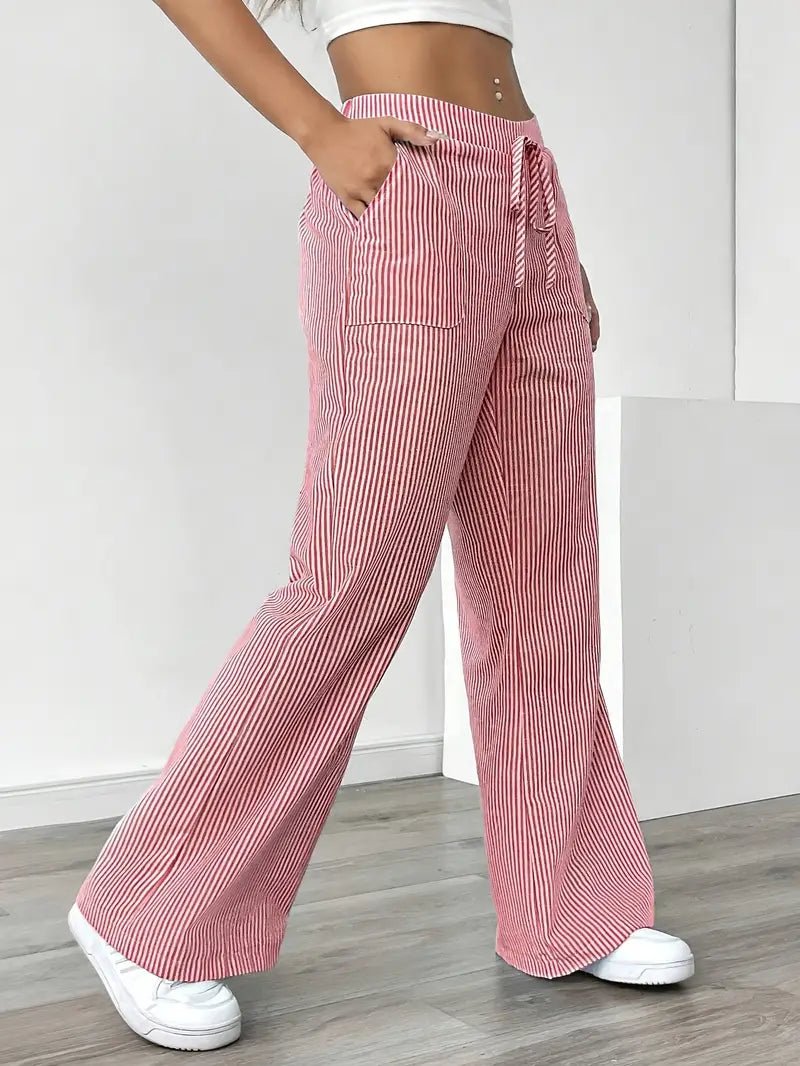 Image of Pamela | Women's High-Waisted Striped Wide Leg Pants