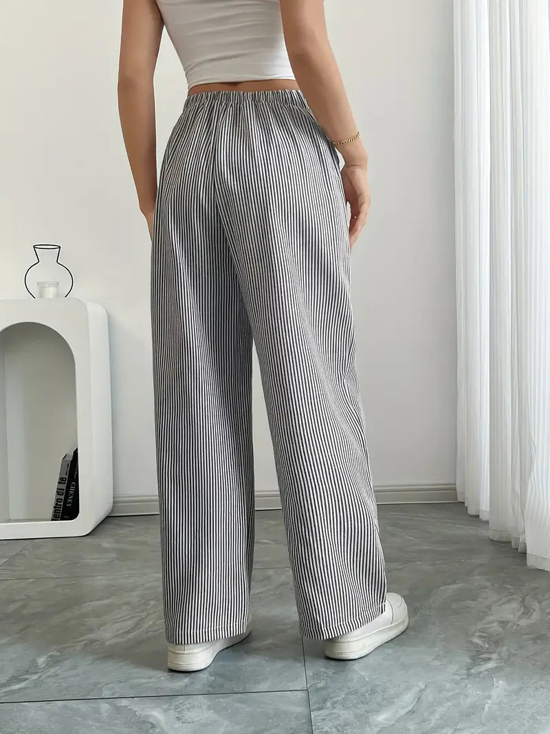 Image of Pamela | Women's High-Waisted Striped Wide Leg Pants