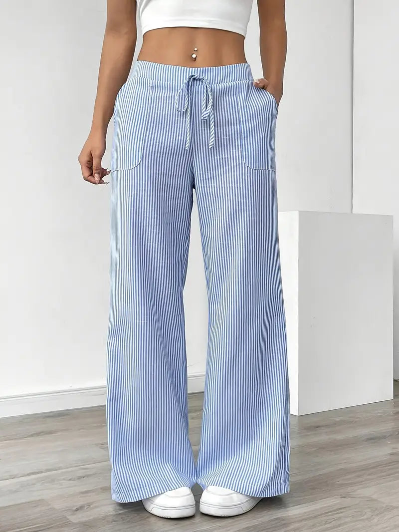 Image of Pamela | Women's High-Waisted Striped Wide Leg Pants