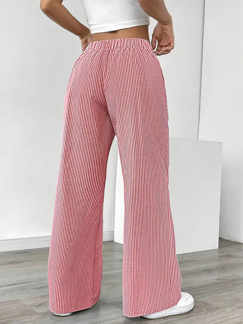 Image of Pamela | Women's High-Waisted Striped Wide Leg Pants