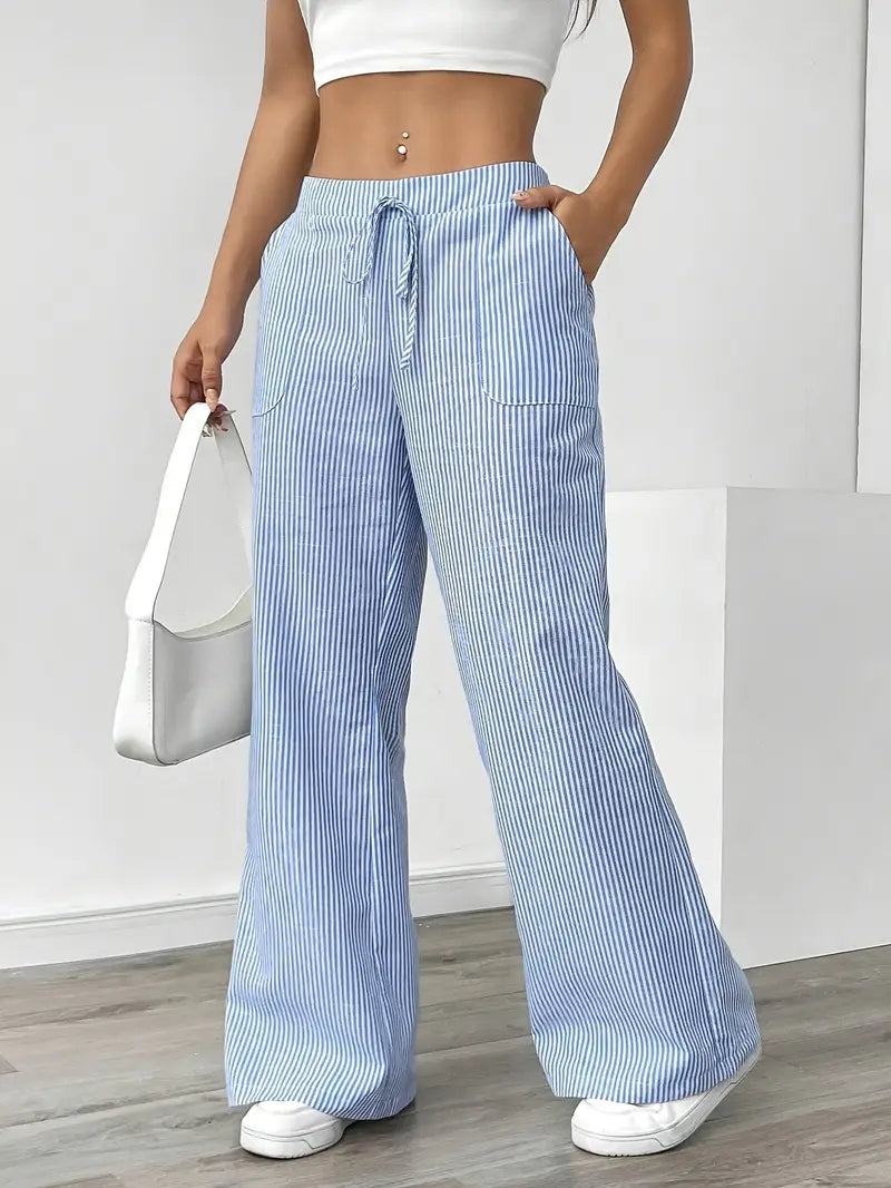 Image of Pamela | Women's High-Waisted Striped Wide Leg Pants