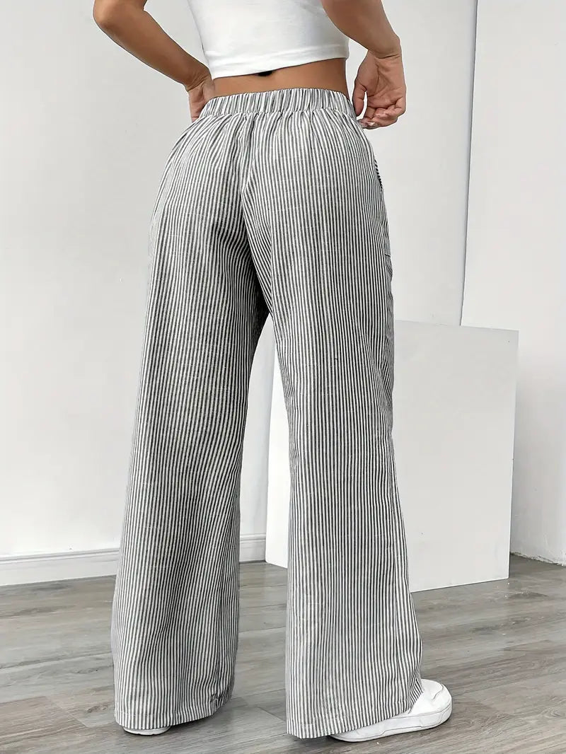 Image of Pamela | Women's High-Waisted Striped Wide Leg Pants