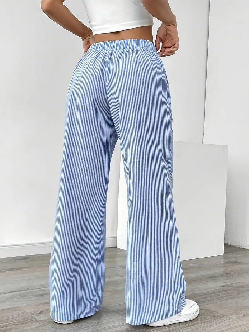 Image of Pamela | Women's High-Waisted Striped Wide Leg Pants