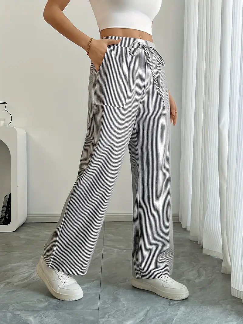 Image of Pamela | Women's High-Waisted Striped Wide Leg Pants