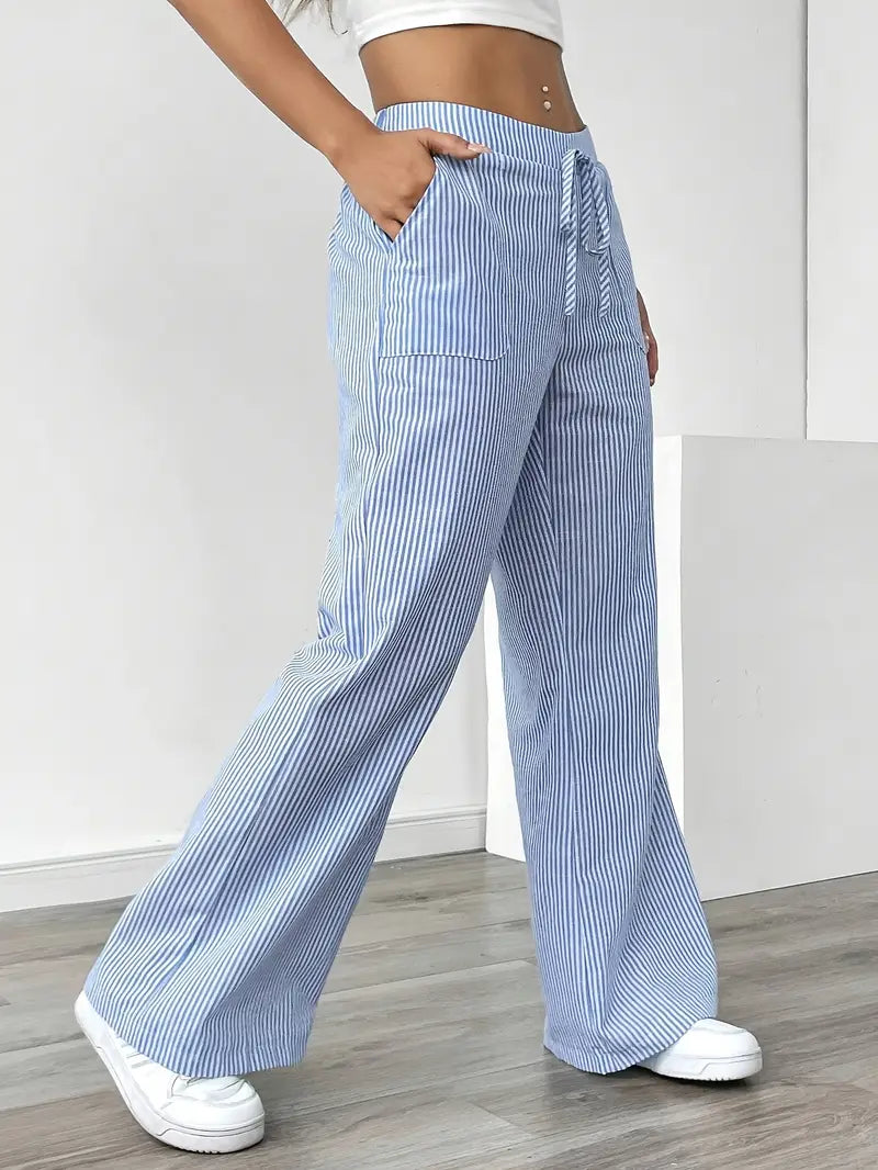 Image of Pamela | Women's High-Waisted Striped Wide Leg Pants