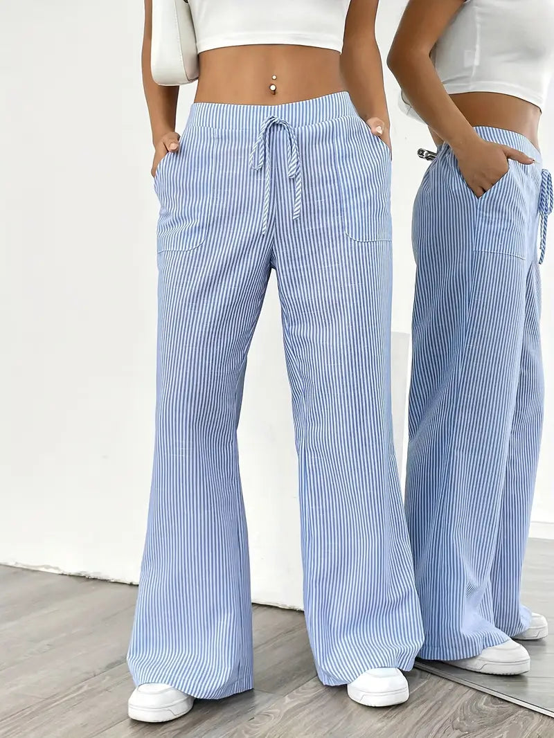 Image of Pamela | Women's High-Waisted Striped Wide Leg Pants