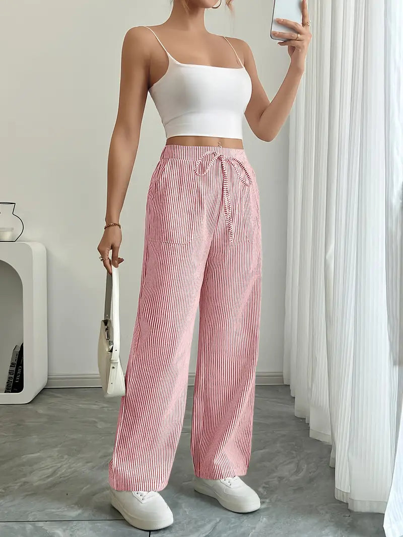 Image of Pamela | Women's High-Waisted Striped Wide Leg Pants