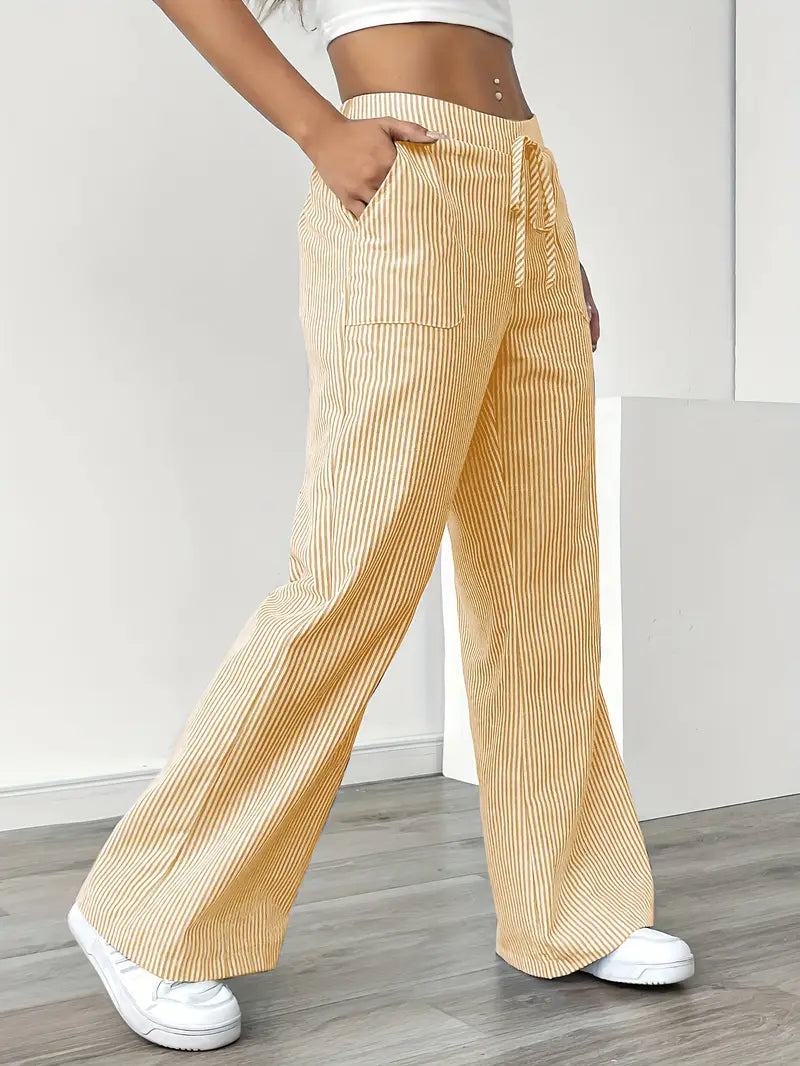 Image of Pamela | Women's High-Waisted Striped Wide Leg Pants