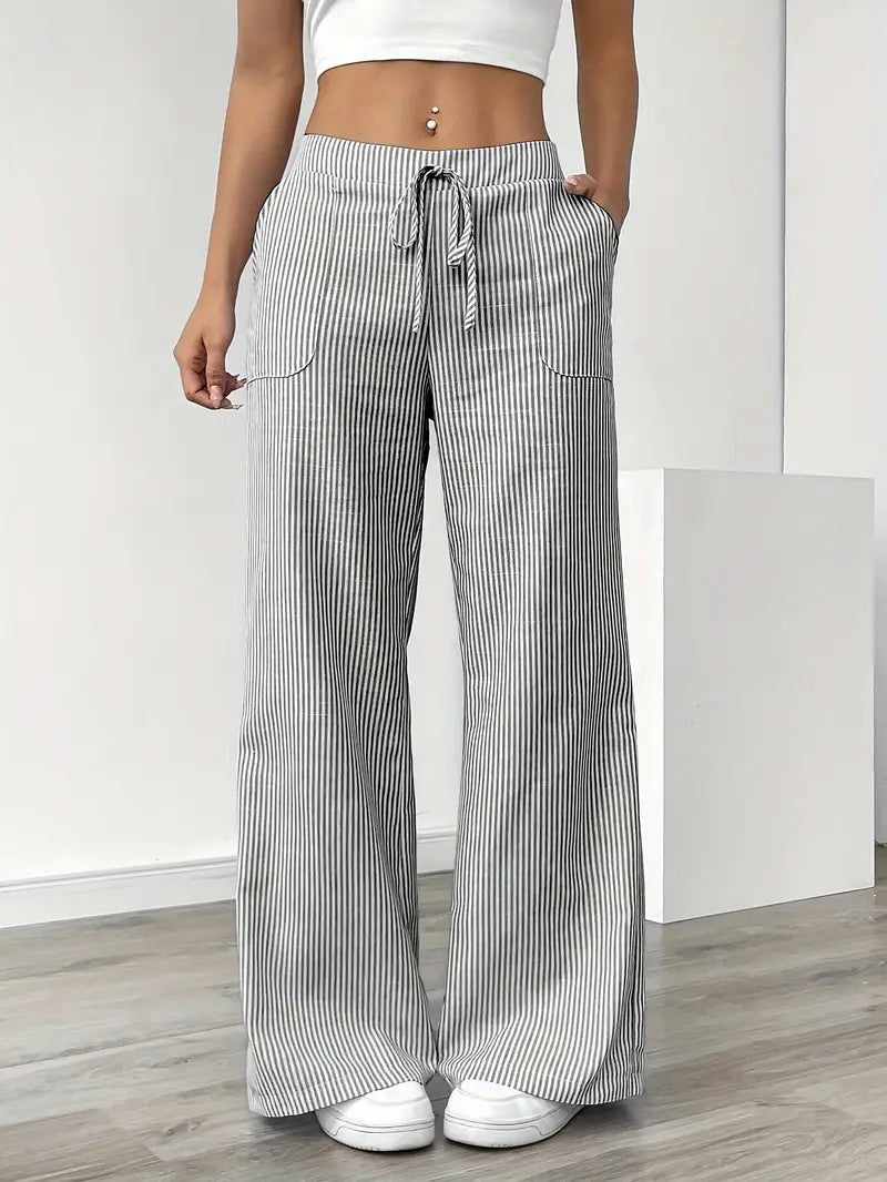 Image of Pamela | Women's High-Waisted Striped Wide Leg Pants