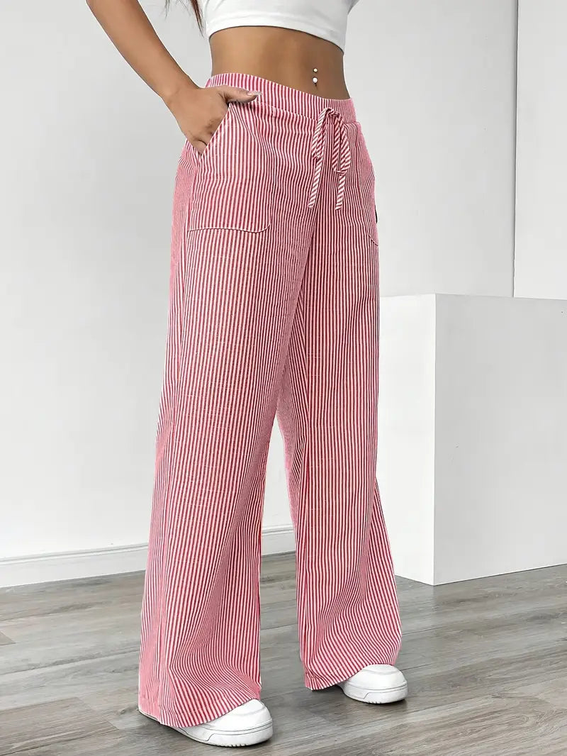 Image of Pamela | Women's High-Waisted Striped Wide Leg Pants