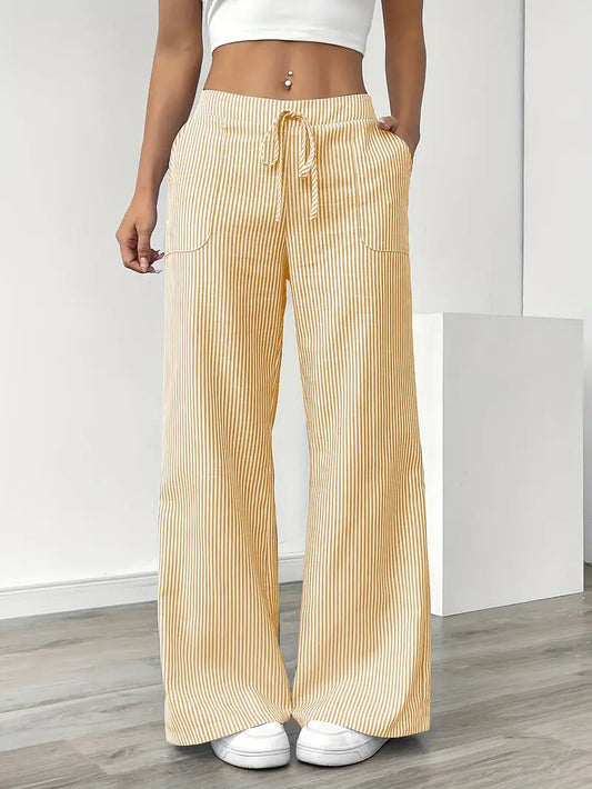 Image of Pamela | Women's High-Waisted Striped Wide Leg Pants