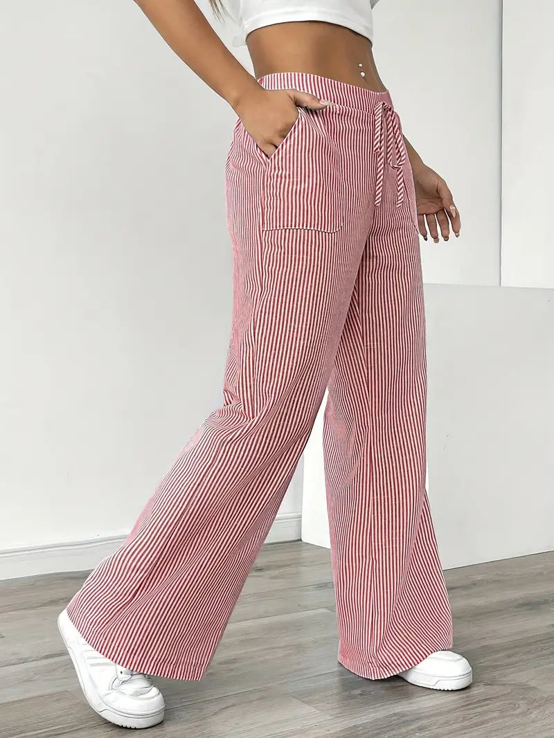 Image of Pamela | Women's High-Waisted Striped Wide Leg Pants