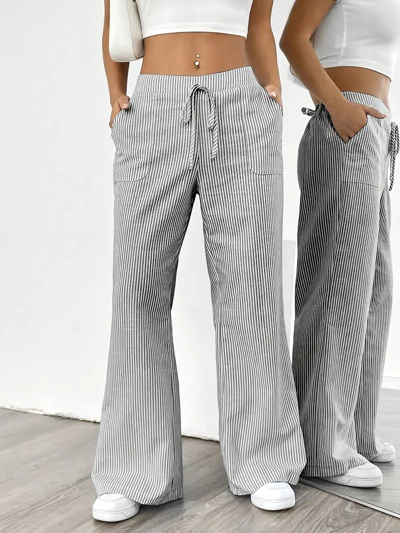 Image of Pamela | Women's High-Waisted Striped Wide Leg Pants