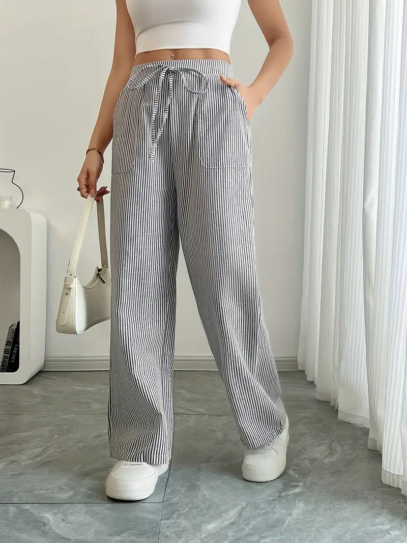 Image of Pamela | Women's High-Waisted Striped Wide Leg Pants