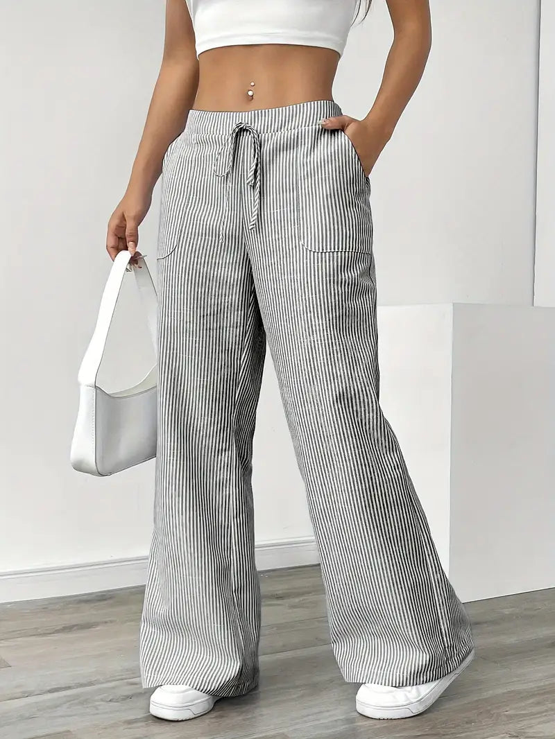Image of Pamela | Women's High-Waisted Striped Wide Leg Pants