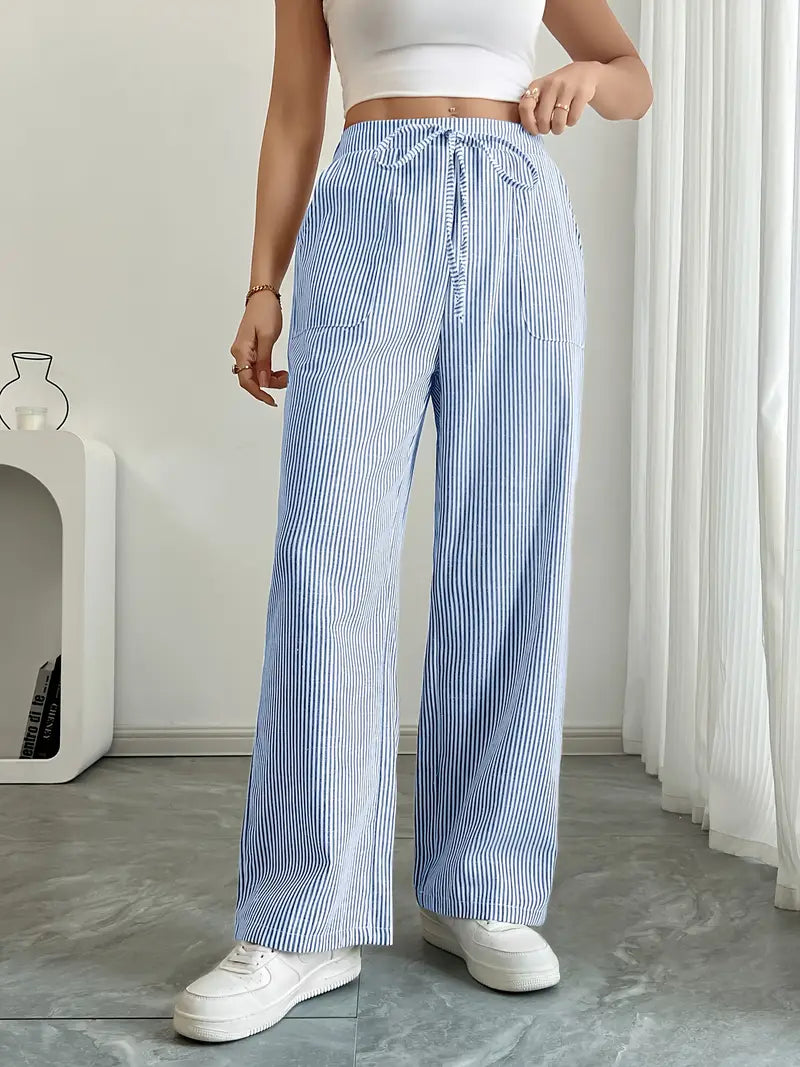 Image of Pamela | Women's High-Waisted Striped Wide Leg Pants
