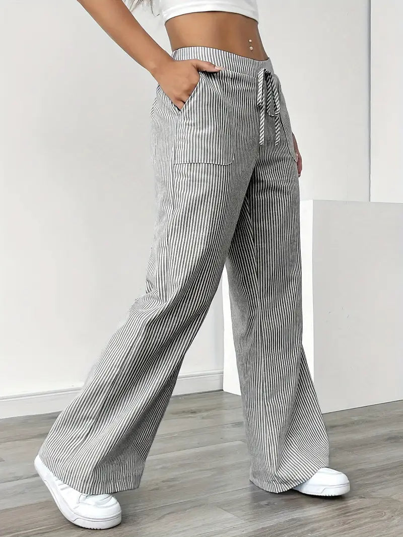 Image of Pamela | Women's High-Waisted Striped Wide Leg Pants