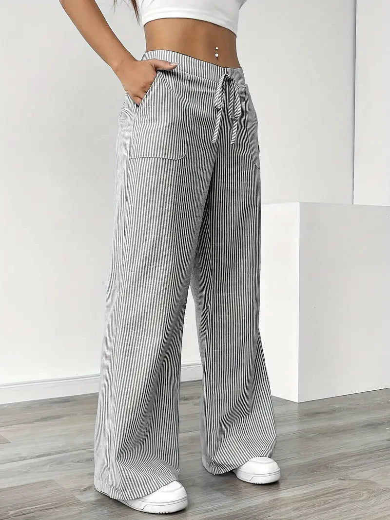 Image of Pamela | Women's High-Waisted Striped Wide Leg Pants