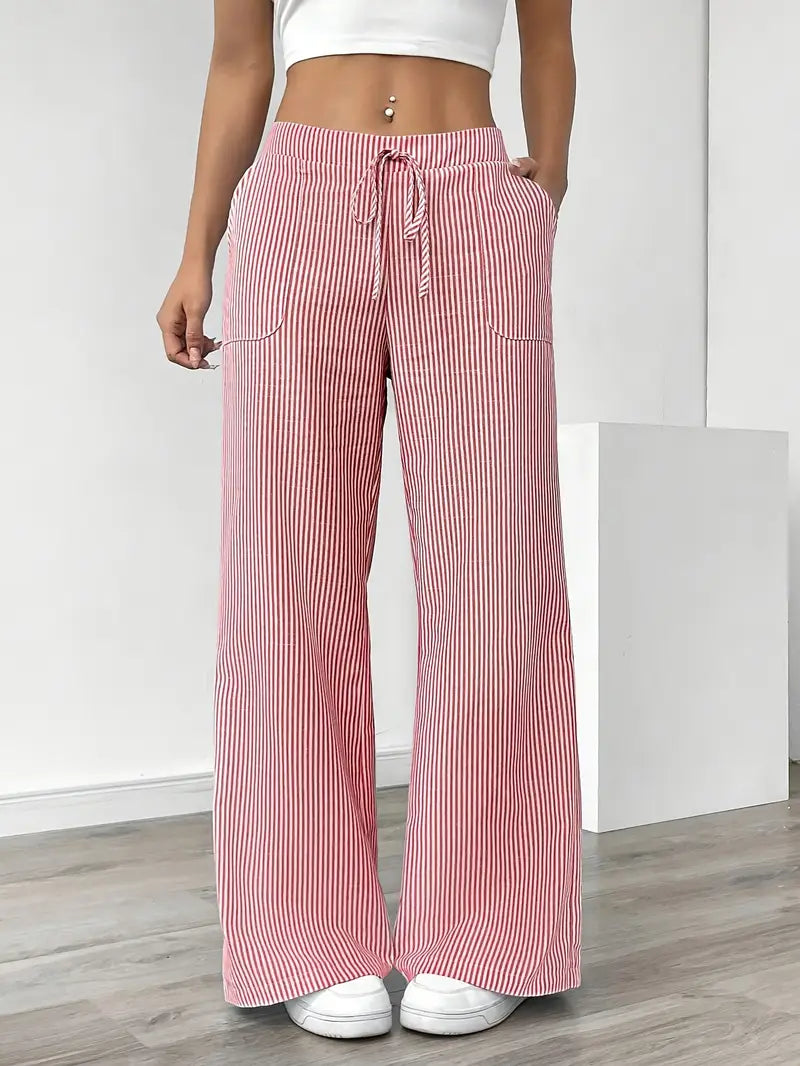 Image of Pamela | Women's High-Waisted Striped Wide Leg Pants