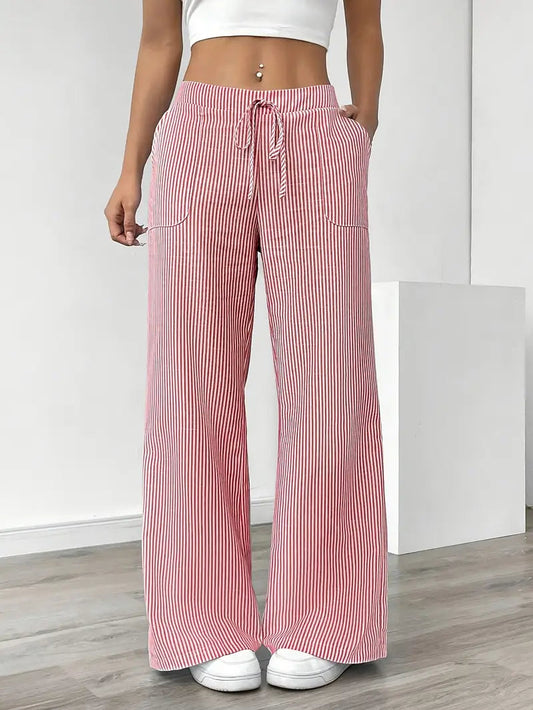 Image of Pamela | Women's High-Waisted Striped Wide Leg Pants