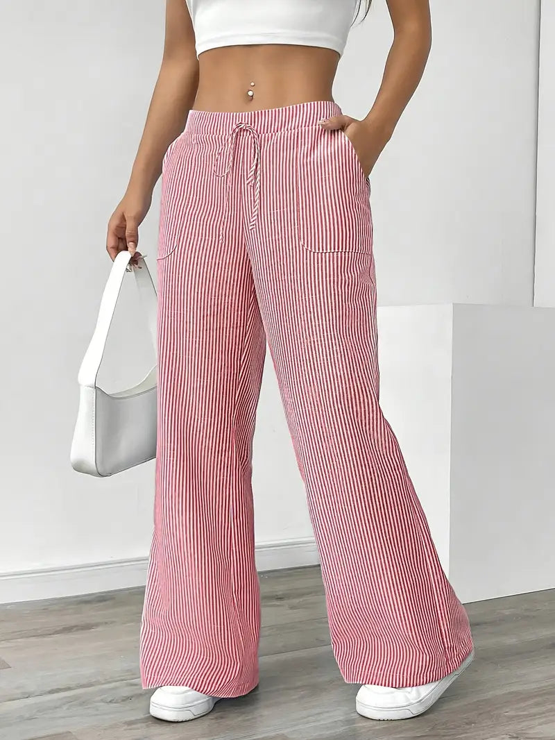 Image of Pamela | Women's High-Waisted Striped Wide Leg Pants