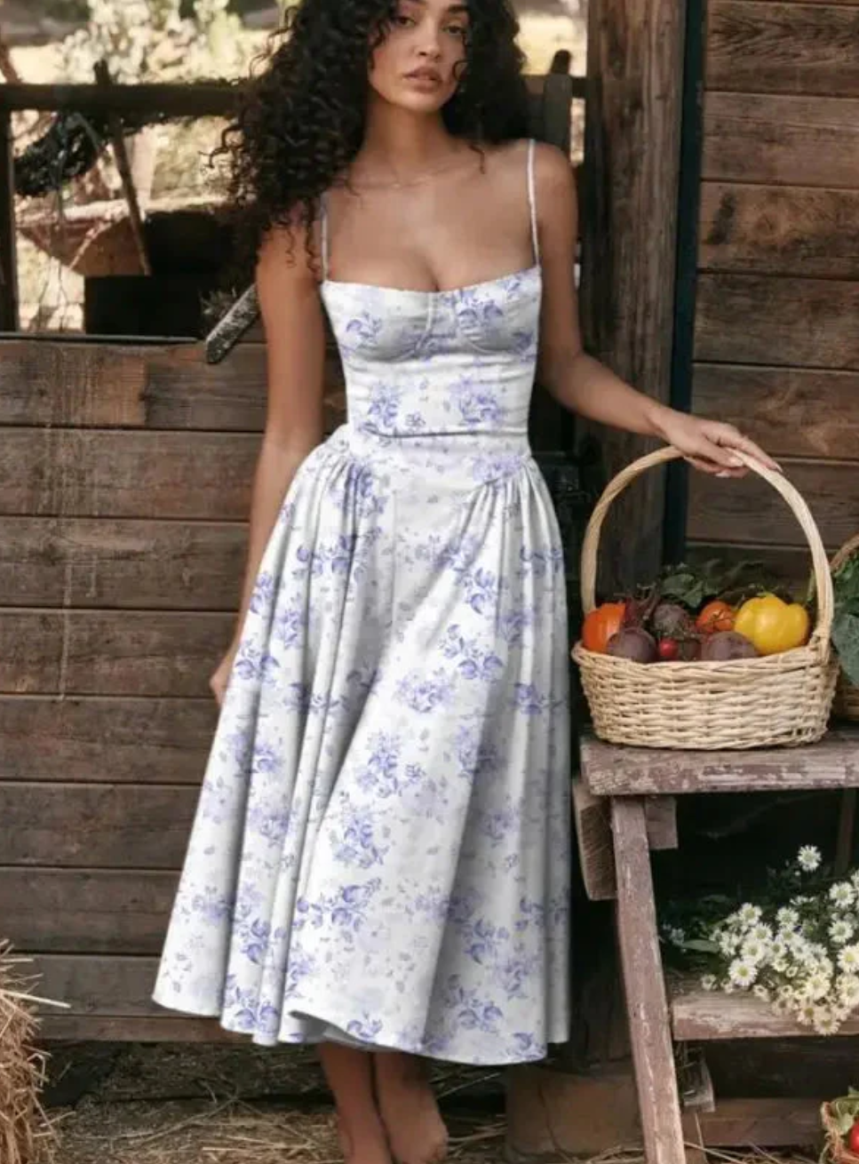 Image of Patricia | Women's Spaghetti Strap A-Line Midi Dress