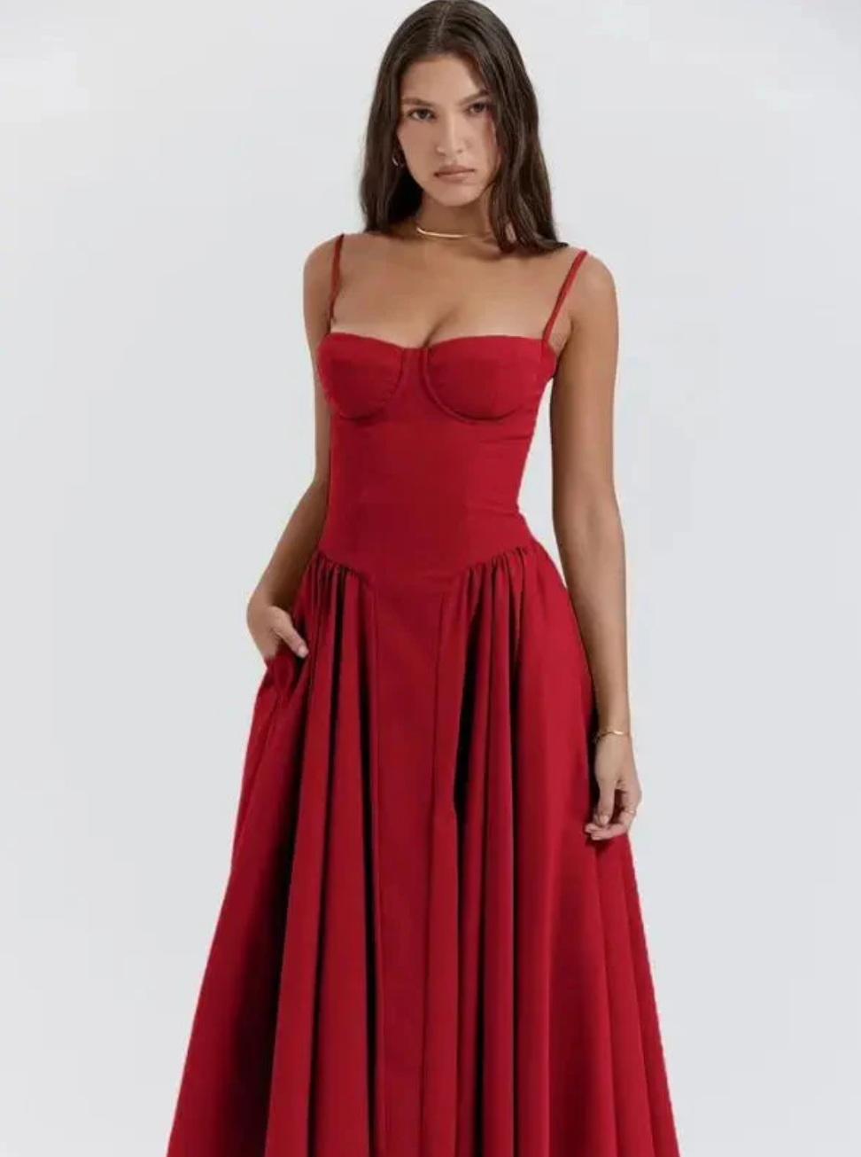 Image of Patricia | Women's Spaghetti Strap A-Line Midi Dress