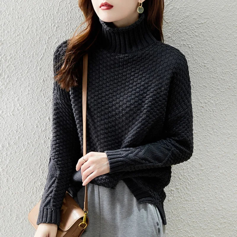 Image of Peggy | Women's Turtleneck Textured Knit Sweater