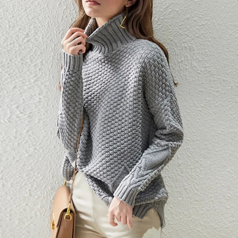 Image of Peggy | Women's Turtleneck Textured Knit Sweater