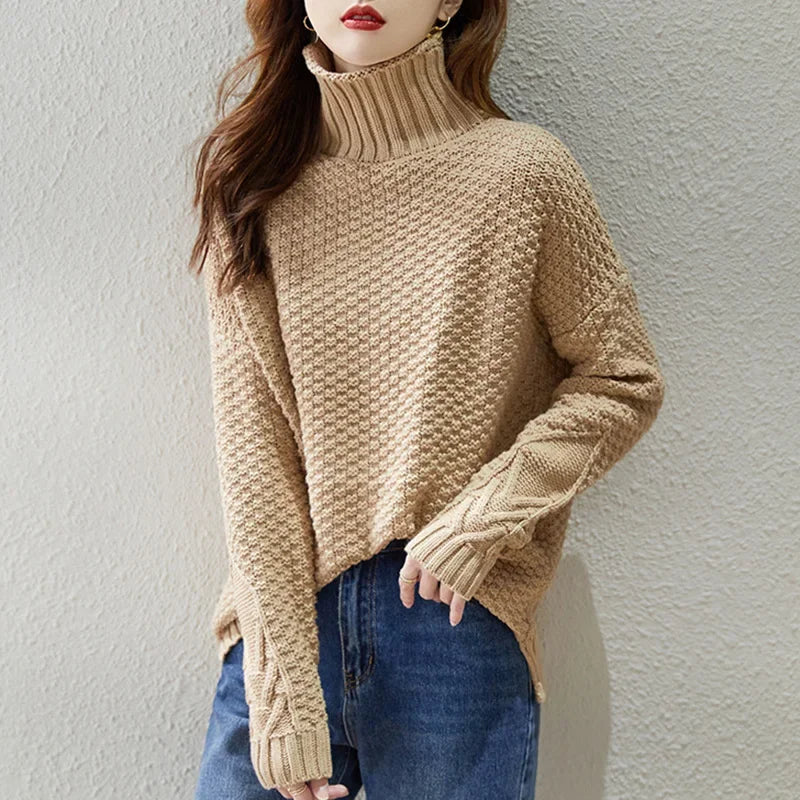 Image of Peggy | Women's Turtleneck Textured Knit Sweater