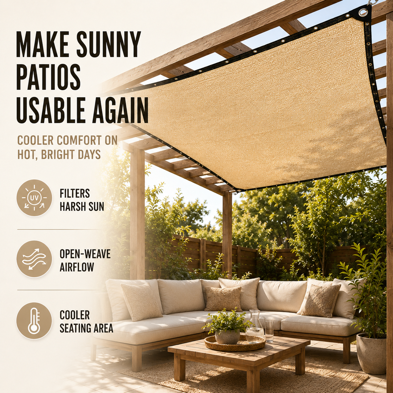 Pergola Shade Sail | Patio Sun Shade Panel with Eyelets