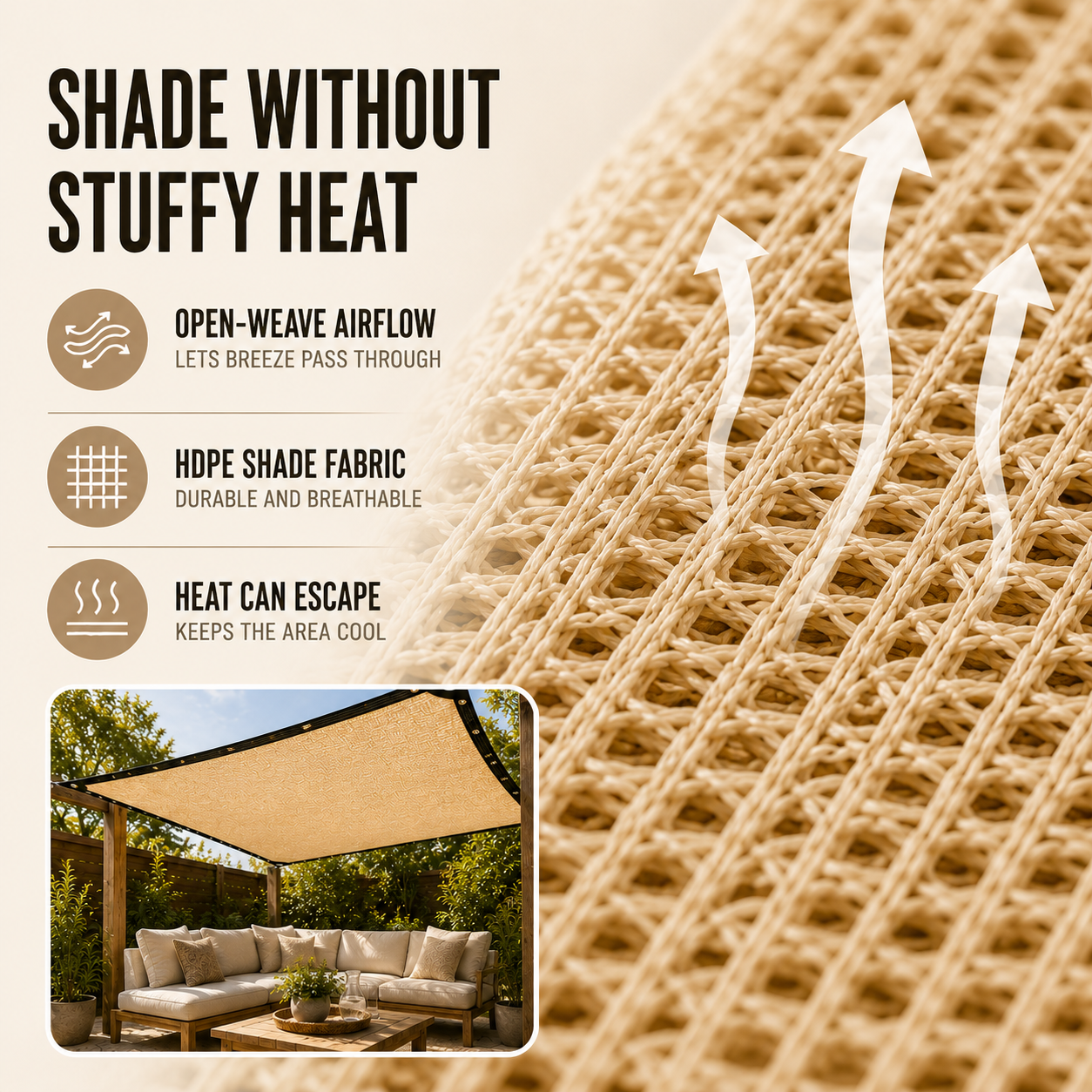 Pergola Shade Sail | Patio Sun Shade Panel with Eyelets