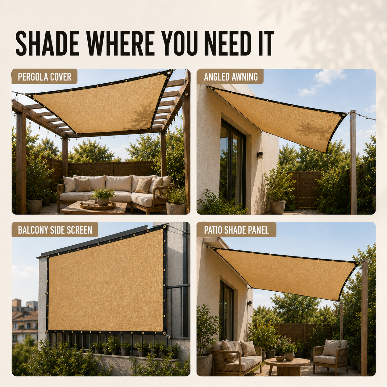Pergola Shade Sail | Patio Sun Shade Panel with Eyelets