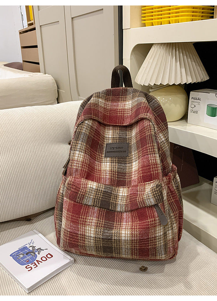 Plaid Patterned School Backpack