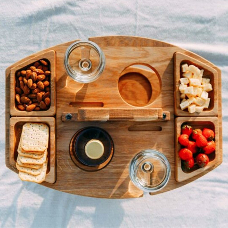 Portable Wooden Picnic Wine Table