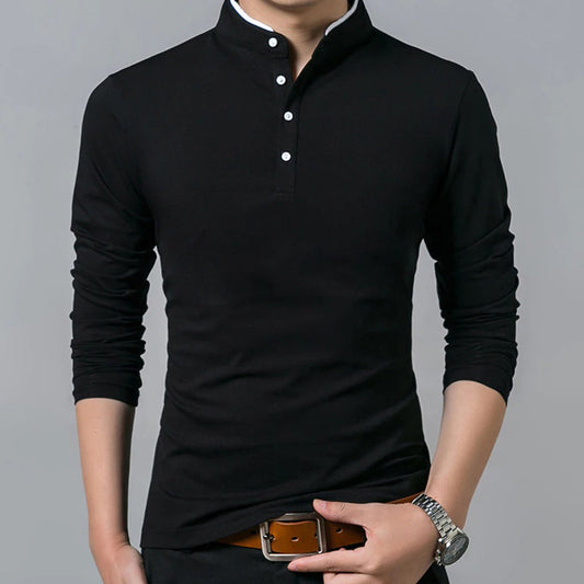 Image of Preston | Men's Long Sleeve Slim-Fit Polo Shirt