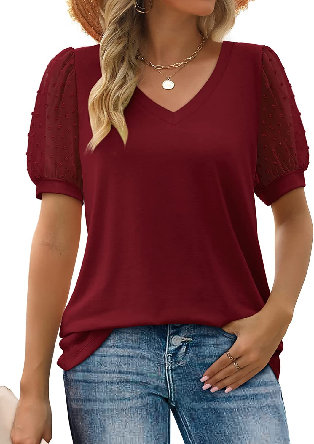 Image of Priscilla | Women's Puff Sleeve V-Neck Top