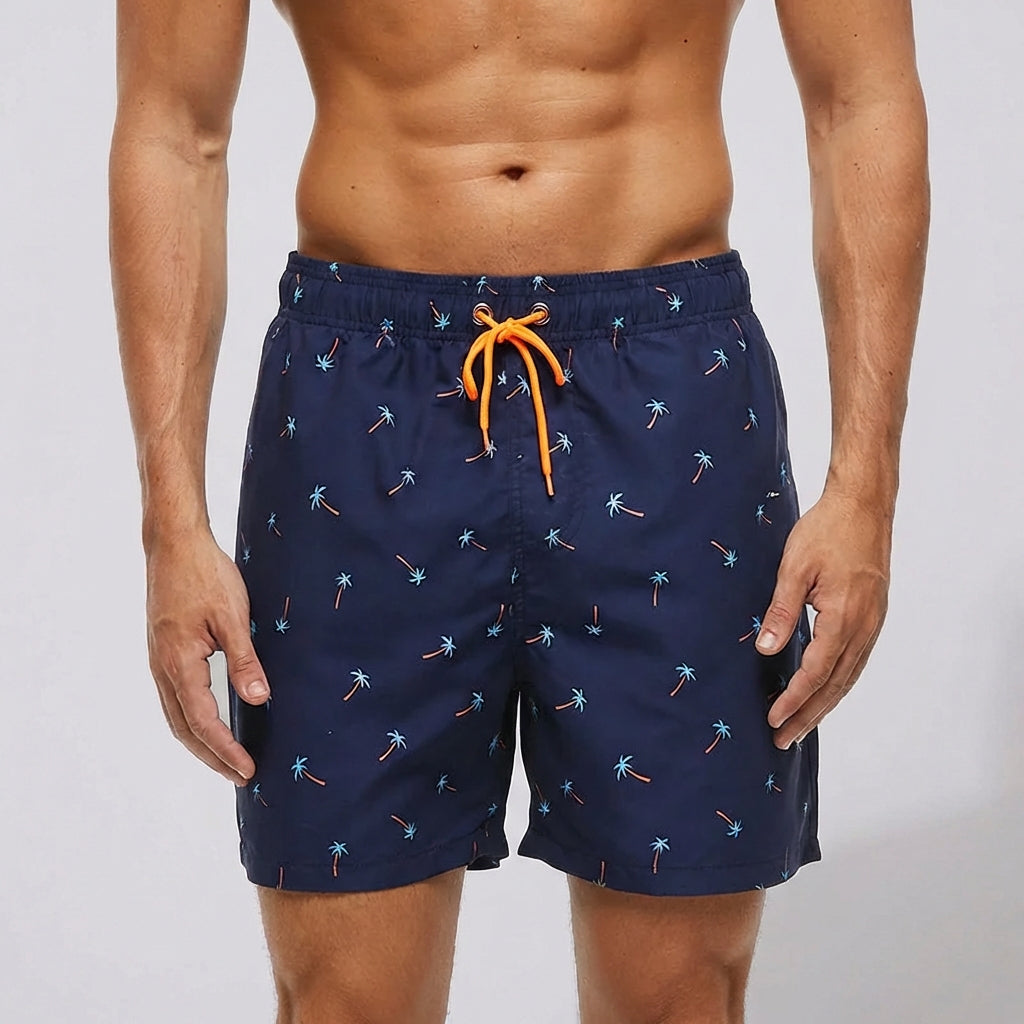 Quick-Drying Shorts with Elastic Waistband and Pockets – Modern All-Over Print Design