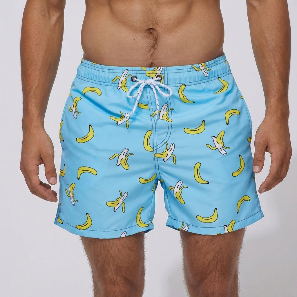 Quick-Drying Shorts with Elastic Waistband and Pockets – Modern All-Over Print Design