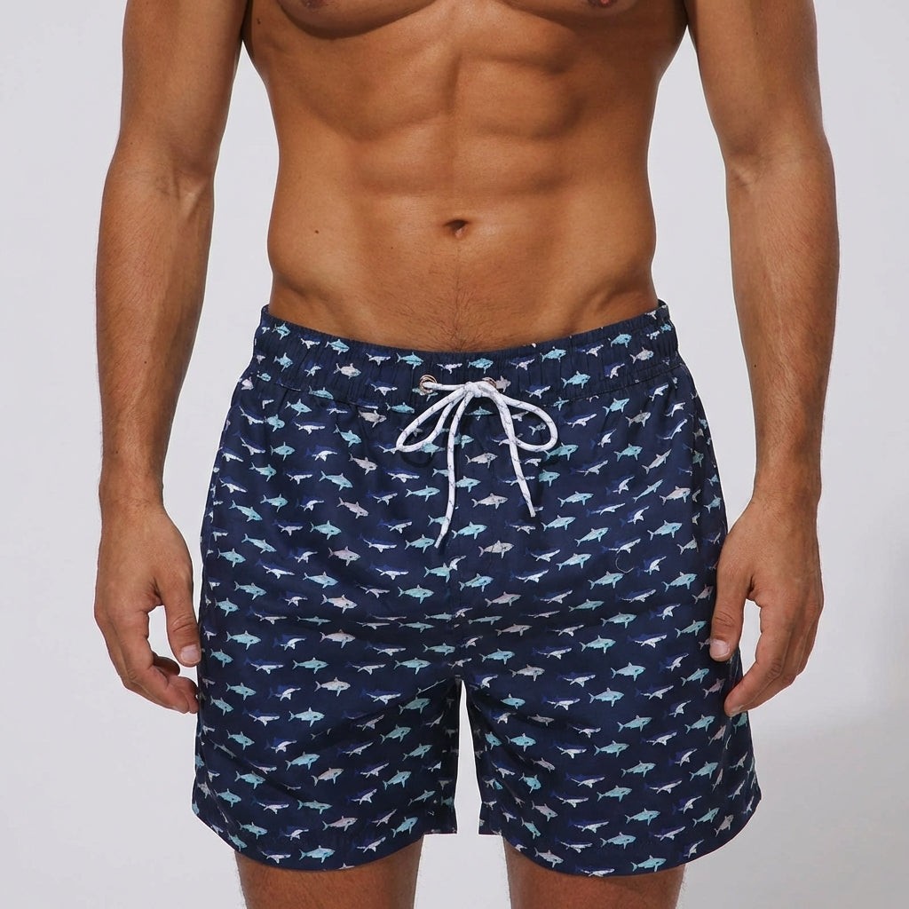Quick-Drying Shorts with Elastic Waistband and Pockets – Modern All-Over Print Design